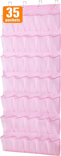 MISSLO 35 Large Pockets Over The Door Shoe Organizer Sturdy Oxford Fabric Hanging Shoe Rack for Door Mesh Closet Shoe Holder Hanger, Pink