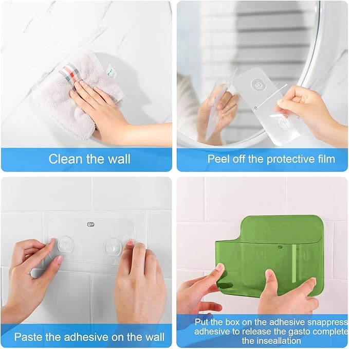 CGBE 2 Packs Cabinet Door Organizer, Acrylic Adhesive Shelf Wall Mounted Storage, Self Adhesive Shower Shelves Without Drilling, Automatic Draining Clear Shower Organizer for Bathroom (Green)