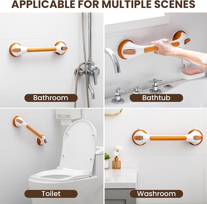 TAILI Grab Bars for Bathtubs and Showers 2 Pack Suction Grab Bar, Heavy Duty Shower Handle Removable Bath Handrails for Seniors and Elderly, Bathroom Safety Grip No Drilling Waterproof,Wood Grain,G9