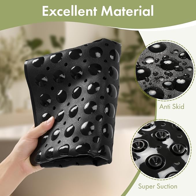 AmazerBath Shower Mat Non Slip 40 x 16 Inches, Shower Stall Mats with Suction Cups and Drain Holes, Non Slip Bath Mat for Tub for Elderly & Kids, Clear Black