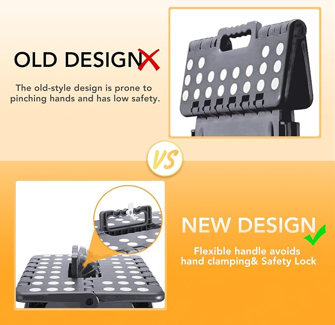 Delxo 16 Inch Folding Step Stool,Foldable Stool for Adults with Safety Lock,Portable Collapsible Plastic Stepstool,Non Slip Folding Stools for Kitchen Bathroom Bedroom Up to 400LBS,(Dark Grey 1PC)