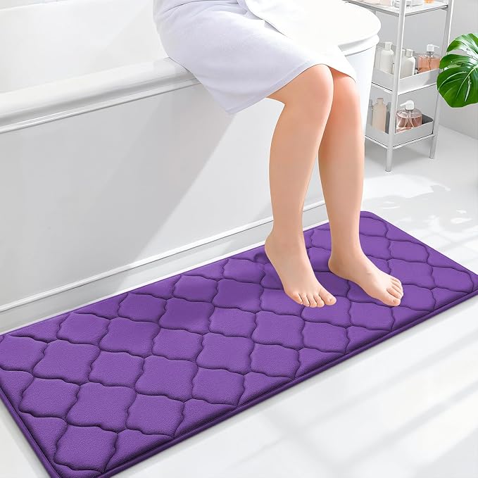 OLANLY Memory Foam Bath Mat Rug 47x17, Ultra Soft and Absorbent Bathroom Rugs, Non-Slip, Comfortable, Machine Washable Bath Carpet for Bathroom Floor, Tub, Shower and Home Decor Accessories, Purple