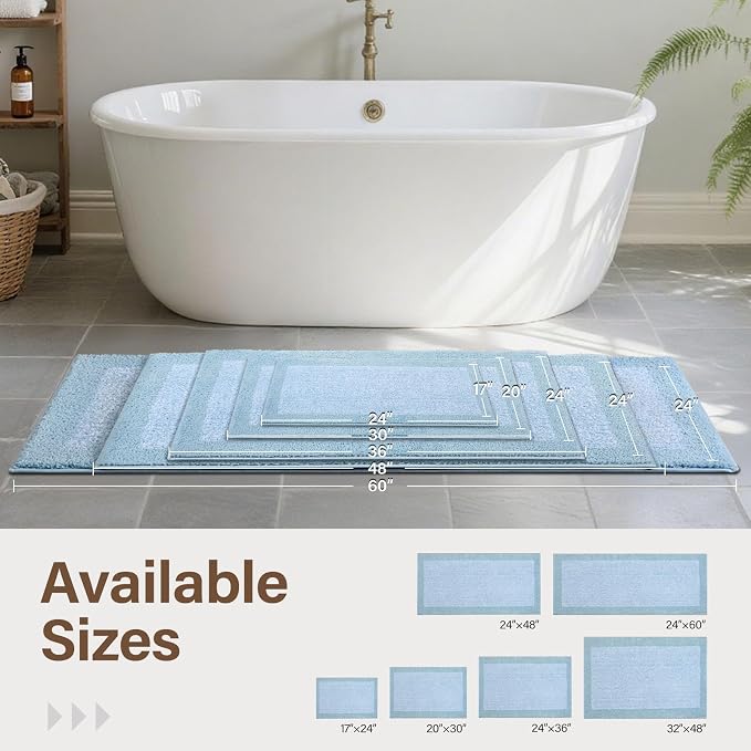 48x32 Large Bathroom Rugs Washable Non Slip, Light Blue Bath Mat for Bathroom Floor Tub, Soft Absorbent Quick Dry Mats for Shower, Bathtub,Home Decor