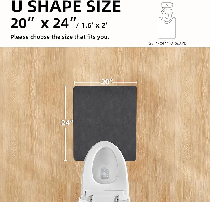 TYUU Toilet Rug, Thin Toilet Rugs U Shaped Washable Non Slip Absorbent Quick Dry Low Pile Toilet Mat, 20"x24" U Shape Black