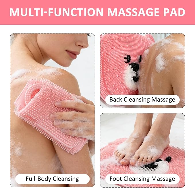 Foot Scrubber for Shower - Silicone Exfoliating Bath Mat with Non-Slip Suction Cups, Dead Skin & Callus Remover for Feet - Men & Women, 14.5" x 11" (Pink)