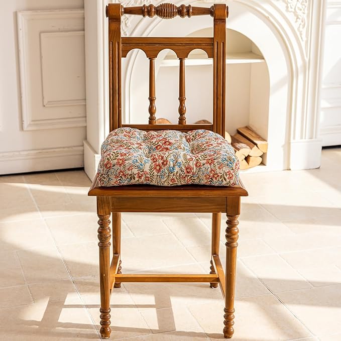 vctops Farmhouse Floral Print Chair Cushions with Ties U-Shaped Soft Comfortable Chair Pads Non Slip Seat Cushions for Indoor Dining Room and Kitchen Chairs (Flower G,18"x18")