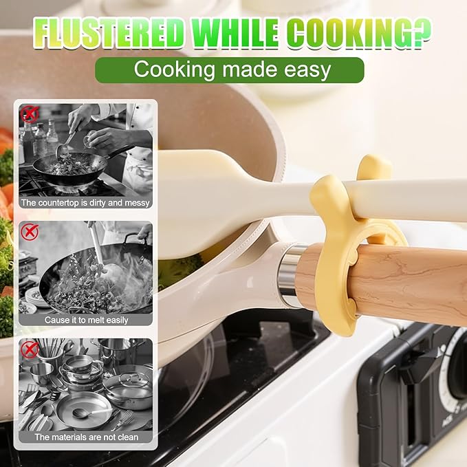 2026 New Multifunction Silicone Pot Handle Spatula Rack, 3 Pack Spatula Holder Mini Kitchen Gadgets, Non-Slip Anti Scalding Pot Clip, Drip-Free Design for Pot Pans (White + Green + Yellow)