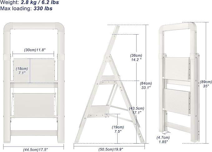 Step Ladder 2-Step White Finish Aluminum Folding Ladders