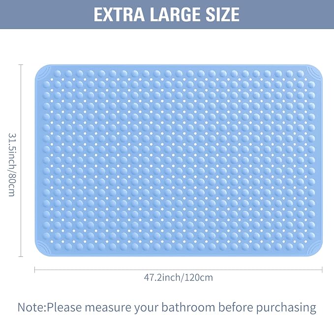Yolife Extra Large TPE Shower Mat, 47.2" L x 31.5" W Anti Slip Bath Mat with Drain Holes and Suction Cups, Large Size Mat More Suitable for Shower Stall, No Odor, Heavy Mat