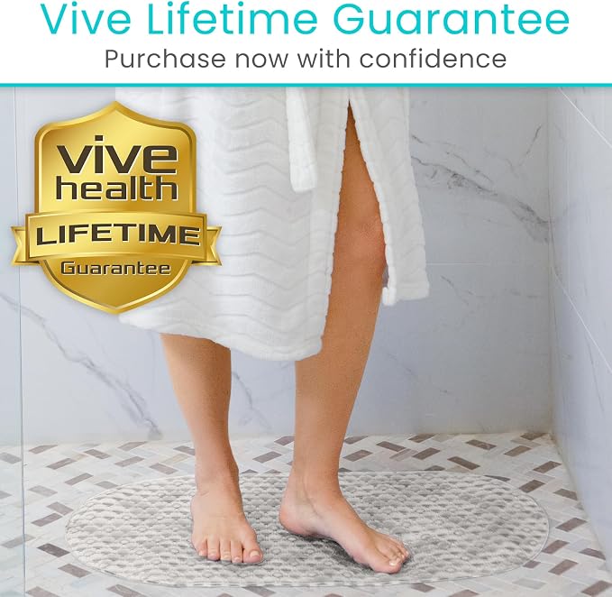 Vive Oval Bathtub Mat - Nonslip Shower Floor Pad - Non-Slip and Non-Skid for Bath Tub with Strong Rubber Suction Cup Grip - for Baby, Elderly, Kids, Bathroom (Gray)