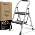 600Lbs Heavy Duty Step Ladder Foldable Folding Stool - for Home Adults Kitchen 2 Stepping Extension Tall with Handrails - Closet Stepstool Stair Ladders Extendable Stepladder for Indoor House