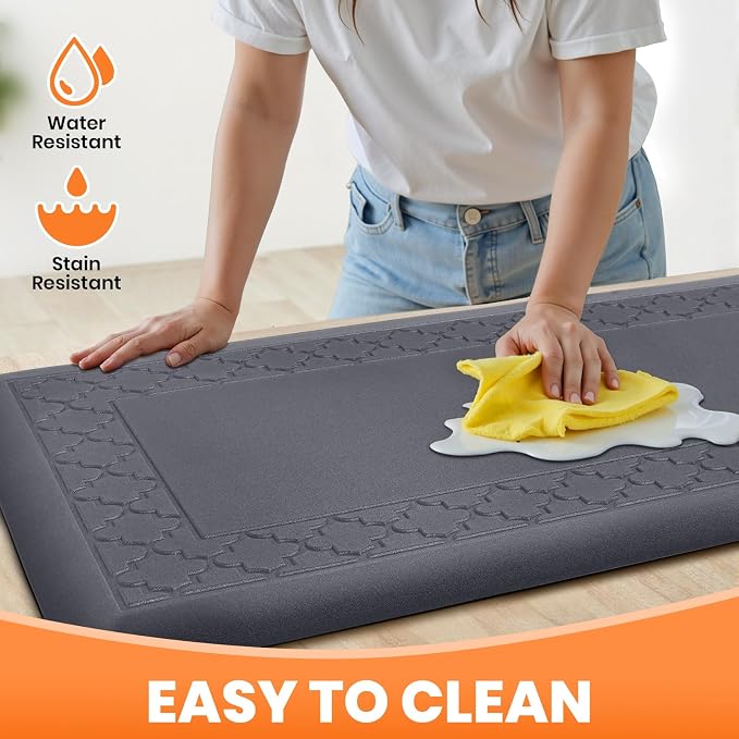 4/5 Inch Thicker Kitchen Mats for Floor Non-Slip Anti Fatigue Comfort Mat Waterproof Kitchen Rug for Sink, Office,Home Stain Resistant Standing Desk Rugs-17.3"x 47", Grey