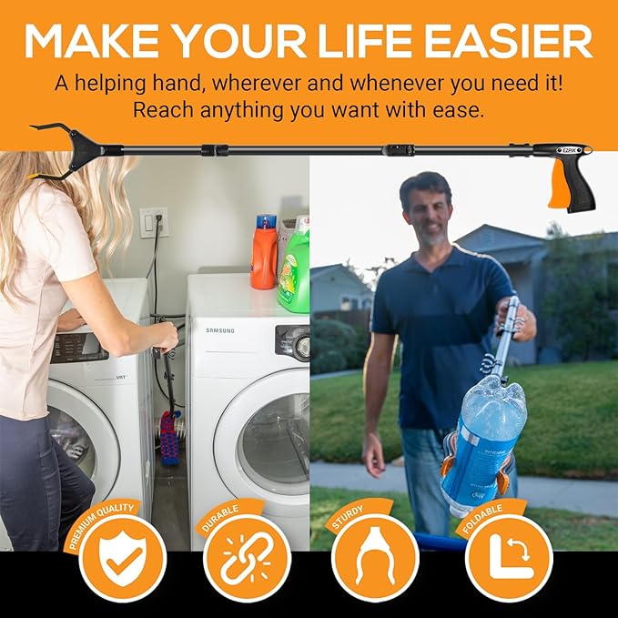 EZPIK Classic 40” Folding Grabber Reacher Tool with Dual Magnets, Heavy Duty Trash Picker Upper Grabber for Seniors & Disabled Users, Aluminum Pickup Tool for Everyday Reaching Aids (Black, 2 Pack)