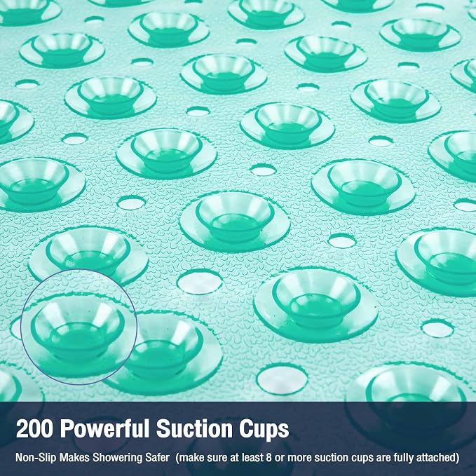 Extra Long Bathtub Mat Non Slip, Clear Green Soft Bath Mat for Tub 40 x 16 Inch Full Size, Bath Tub Shower Mats for Bathroom Floor, Big Suction Cups and Drain Holes, Easy Washable, BPA Free