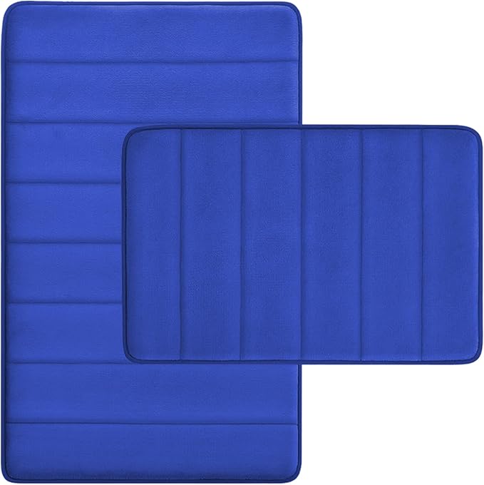 RUN HELIX Bathroom Rugs Set 2 Piece Memory Foam Bath Non-Slip Bath Mat,Washable Room Mats,Absorbent Shaggy Rugs Super Soft Kitchen Mats, Batroom Carpets for Bathroom,Tub,Shower Home Decor（Navy Blue）