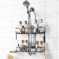 Adjustable Height Shower Caddy Hanging for Handheld Shower Heads, Shower Racks with Soap Holder 8 Hooks, No-Drilling, Anti-Swing, Bathroom Storage Shower Organizer