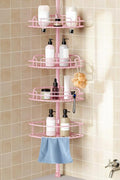 HAMITOR Corner Shower Caddy Tension Pole: 4-Tier Rust-Resistant Adjustable Bathroom Organizer Shelves - 47-121 Inch No-Drill Quick Installation - Space-Saving Storage for Renters Family - Pink