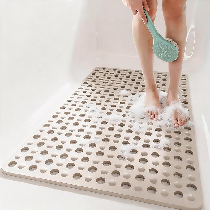 Tiamo Large Bathtub Mat 20.87" x 33.86",Non Slip Shower & Tub Mat for Elderly & Pregnant Women,Big Suction Cups,Quick Drain,Soft & Durable,Apricot