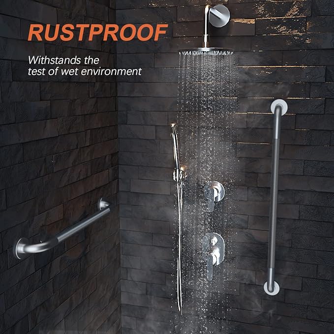Brushed Nickel Shower Grab Bars 32 Inch, Anti Slip Grab Bar with Knurled Grip, Stainless Steel Bathroom Safety Balance Handrail, Wall Mounted Handicap Bar for Elderly, Textured Senior Grab Bar Handle