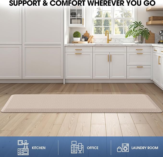 Mattitude Kitchen Mat Cushioned Anti-Fatigue Floor Mat Water Resistant Non-Slip Mats and Rugs Standing and Comfort Desk Mats for House Sink Office Laundry (Beige, 17.3"x60")