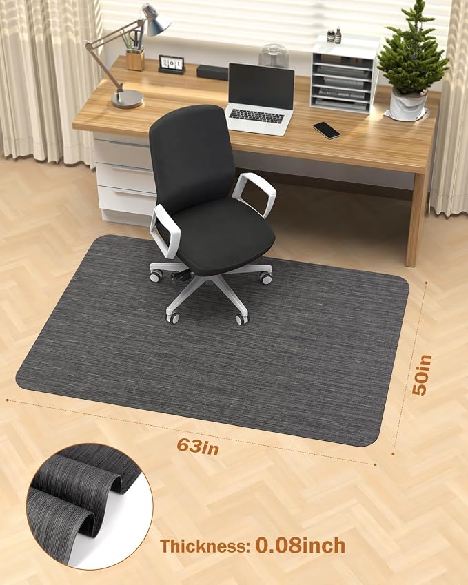 Blvornl Office Chair Mat for Hardwood Floor, 50"*63" Desk Computer Chair Mat for Hard Wood, Large Anti-Slip Hard Floor Protector for Rolling Chair, PVC Desk Rug for Office Black