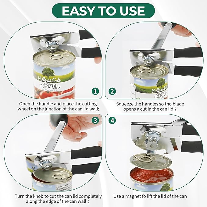 Manual Can Opener Heavy Duty Stainless Steel Commercial Can Opener Handheld Smooth Edge for Seniors for Kitchen Restaurant for Big Cans