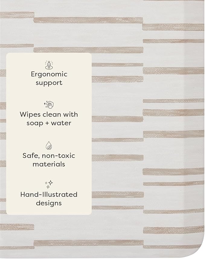 House of Noa Nama Standing Mat – Anti-Fatigue Kitchen Mats for Floor, Cushioned & Non-Slip Comfort Mat for Standing, Thick Foam Anti-Fatigue Mat for Kitchen & Workspaces, Nara Stripe Natural 22" x 54"