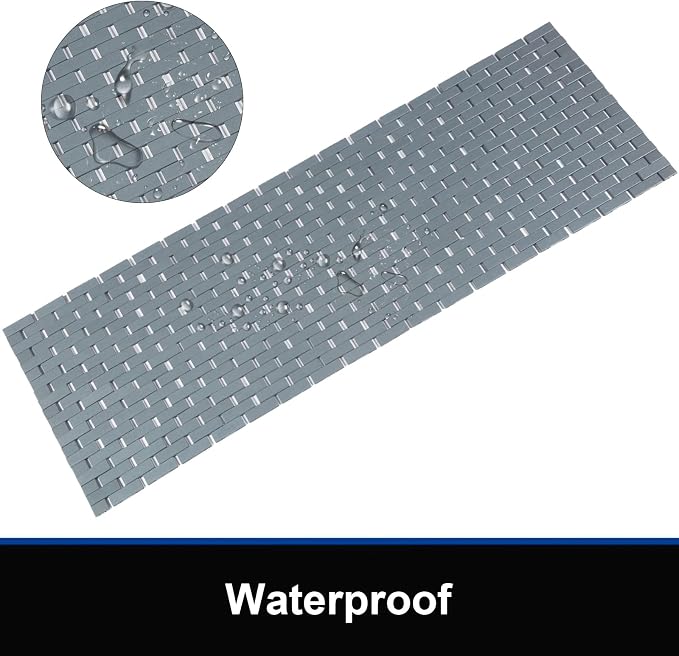 Bambo Bath Mat Bathroom Runner Long Large Rugs Floor Wood Shower Bathtub Waterproof Non Slip Accessories 16x48 Inch Easy to Clean, Grey,1 pc