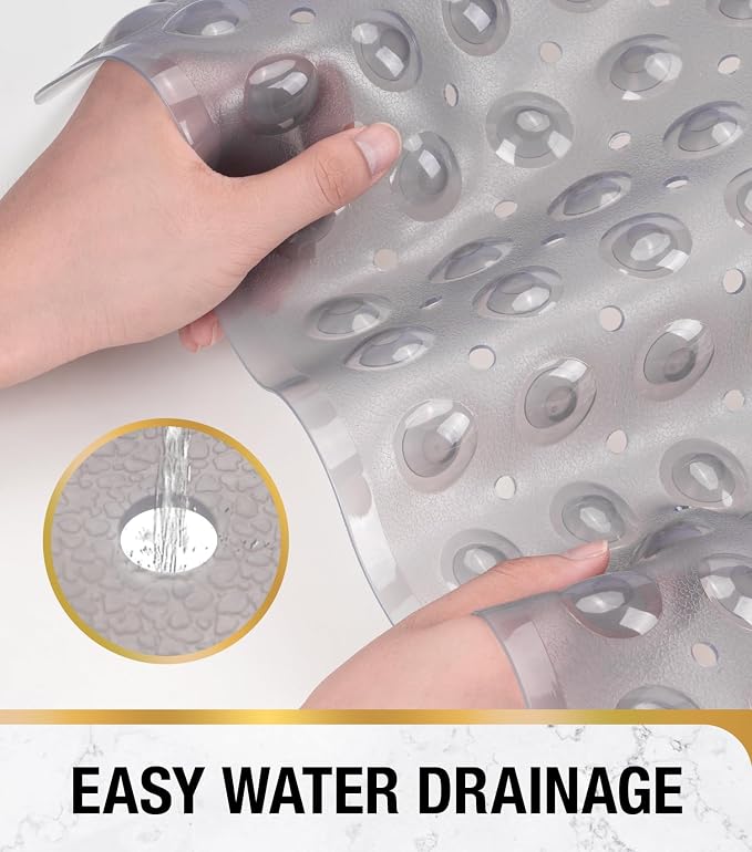 HITSLAM Shower Bathtub Mat Non Slip, 24"x 24" Bath Mat for Tub, Soft PVC Shower Mats for Inside Shower with Suction Cups and Center Drain Hole, Machine Washable Bathroom Floor Mat, Grey