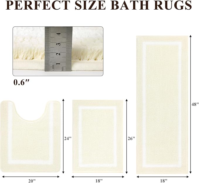 Pauwer 3 Piece Bath Mat Set, Non-Slip Plush Rugs, Absorbent Shaggy Set With U-Shaped Contour Toilet Mat for Bathroom, Bedroom, Living Room - Dusty Pink