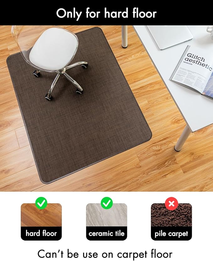 BARoyal Office Chair Mat for Hardwood Floor Under Desk Computer Rolling Chair Mat for Wood/Tile Floor Non-Slip Heavy Duty Desk Rug PVC Plastic Hard Floor Protector 30" x 48"(Coffee)