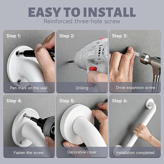 24 Inch Shower Grab Bar 1.25" Dia, White Anti Slip Bathroom Grab Bar, 304 Stainless Steel Knurled Handicap Grab Bars, Safety Support Handrail, Assist Bath Shower Handle for Elderly Injury Senior