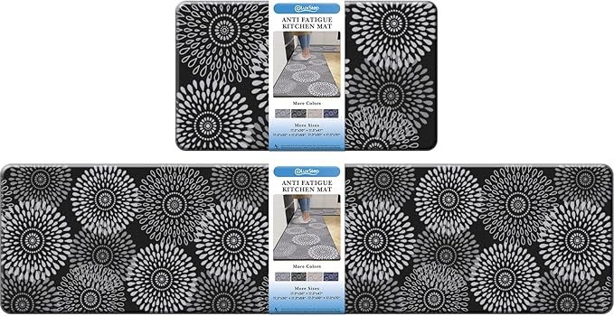 LuxStep Kitchen Mat Cushioned Rugs Anti-Fatigue Mats for Kitchen Floor,Waterproof Non-Slip Mats and Rugs Set for Office,Floor,Laundry 17.3"×30"+17.3"×70",Black