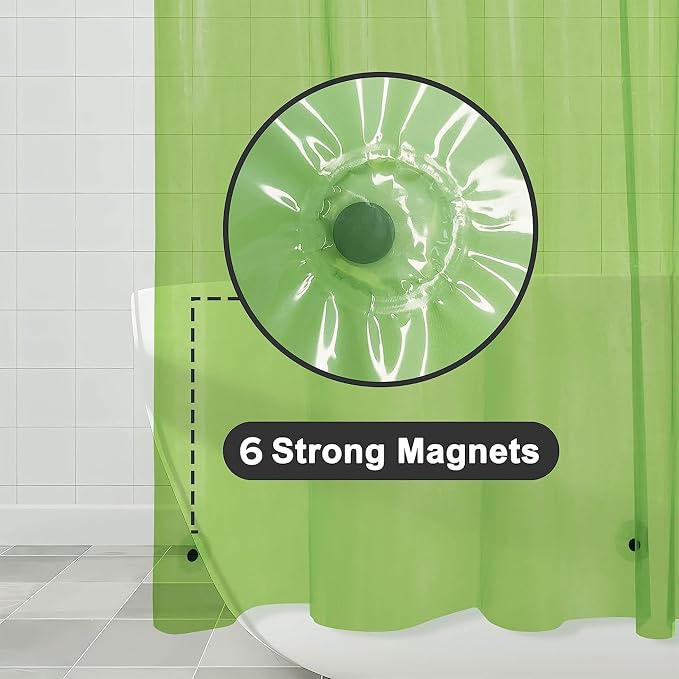 Barossa Design Clear Green Shower Curtain Liner - PEVA Heavy Duty Shower Liner with 6 Magnets and Metal Grommets, 72" x 72" Waterproof Bathroom Curtains - Clear Green