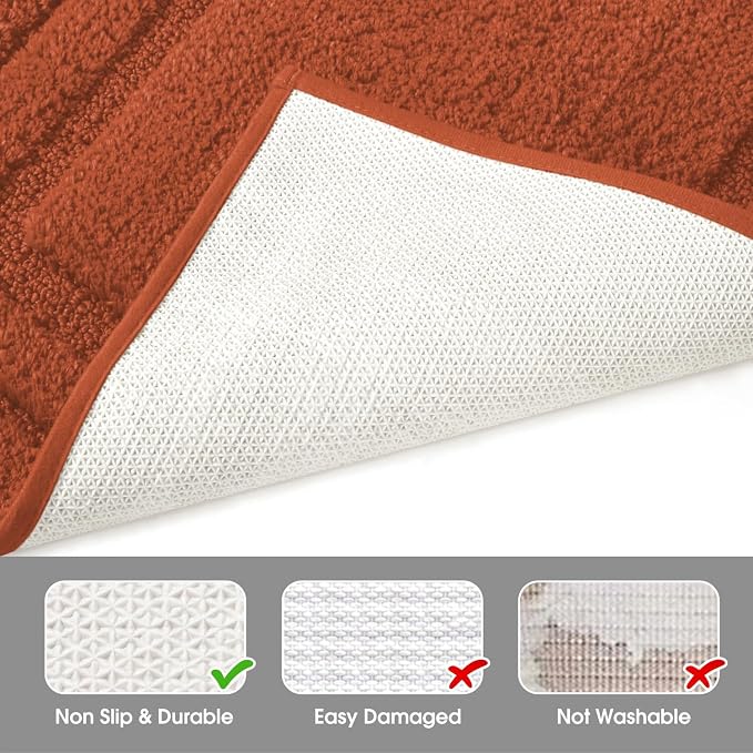 HOMEIDEAS Bathroom Rugs Sets 2 Piece, Super Soft and Absorbent Non Slip Microfiber U-Shaped Toilet Bath Mat Set (20"x32"+U20 x24, Burnt Orange)