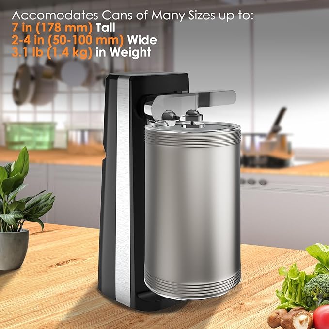 Davivy Electric Can Opener - One-Touch Hands-Free Operation,Removable Stainless Steel Cutter, 3-in-1 Design with Knife Sharpener&Bottle Opener(Black)