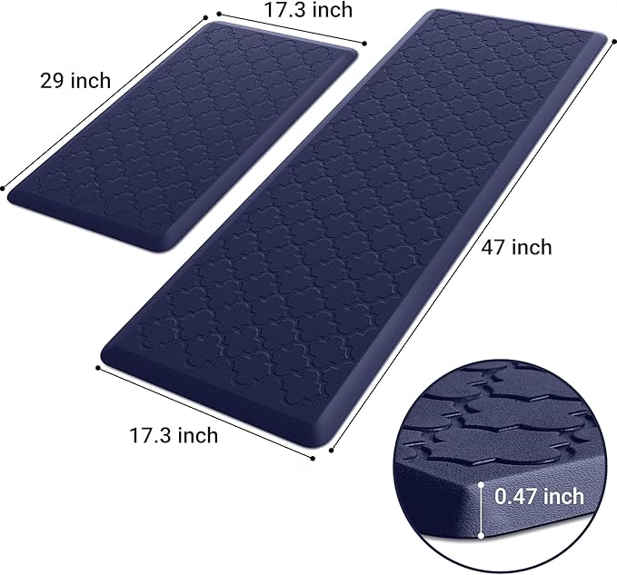 Kitchen Mat [2 PCS] Cushioned Anti-Fatigue Floor Mat Water Resistant Non-Skid Kitchen Mats and Rugs Ergonomic Comfort Foam Kitchen Rugs Standing Mat for Kitchen Floor Office Sink Laundry(Blue)