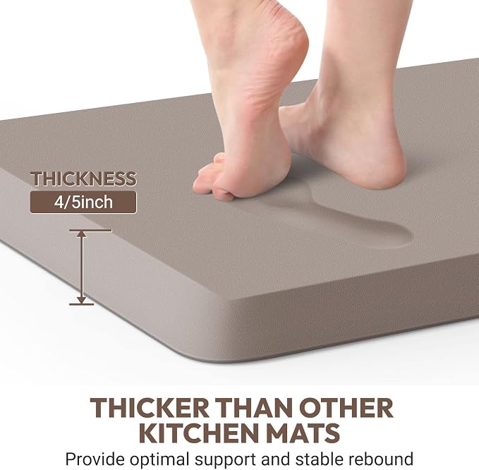4/5 Inch Thick Kitchen Mat - Cushioned Anti Fatigue Mats for Kitchen Floor - Easy to Clean, Waterproof, Non-Slip Kitchen Rug for Sink, Office, Kitchen (22''x54'' Khaki)