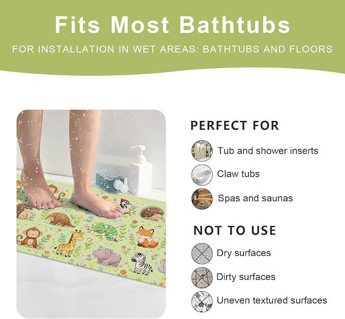 XIYUNTE Baby Bath Mat for Tub Non Slip Kids, BPA Free Extra Long Bathtub Mat 40x16 with Drain Holes and 200 Suction Cups, Non Toxic Machine Washable Toddler Bath Mat, Eco-Friendly Certified
