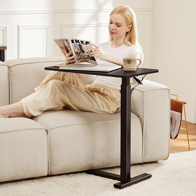 Sweetcrispy Overbed Bedside Table with Wheels Adjustable Hospital Home Use Rolling Laptop Mobile Standing Space Saving Durable Frame Side Storage Shelf Easy Assembly, Black