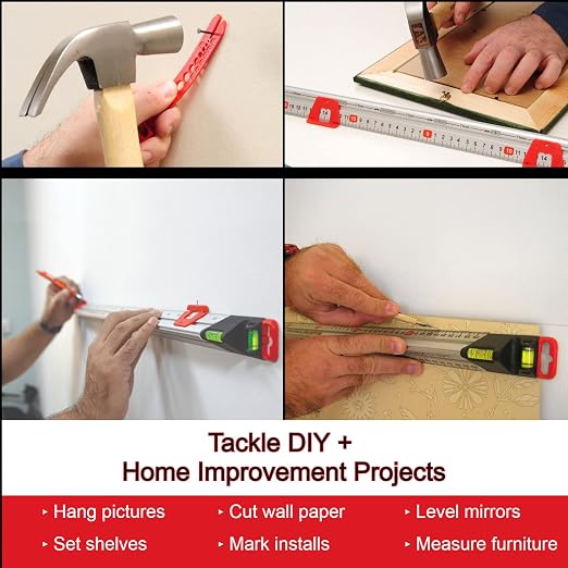 313 Measure Mate - Ultimate Home-Improvement Tool - With Level and Ruler - Features Sliding Markers and Knife Guide - Includes Nail Gripper and Drill Bit Gauge - 12 Inch