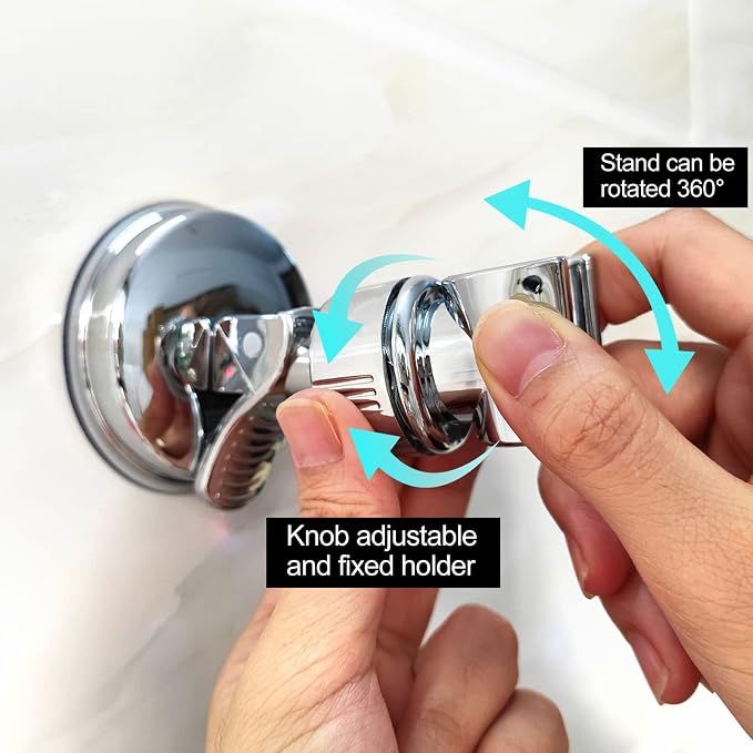 Medsuo Adjustable Shower Head Holder with Sticky Pad, Removable Suction Cup Shower Head Bracket No Drill Shower Head Bracket with Chrome Polished for Bathroom