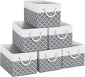Fab totes Storage Bins 6-Pack, Foldable Storage Baskets for Organizing Toys, Books, Shelves, Closet, Large Storage Box with Rope Handles, Sturdy Organizer Bins,Clover Grey