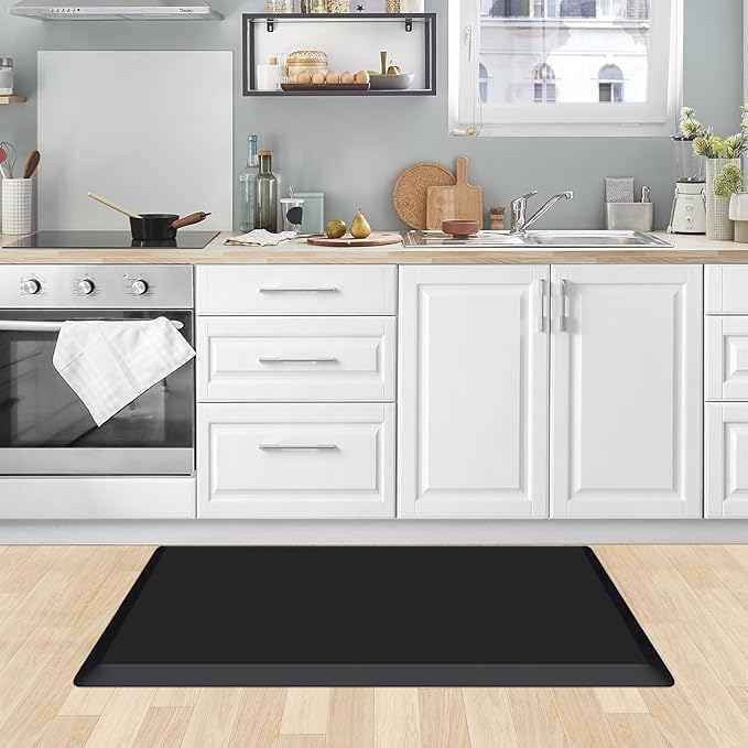 KitchenClouds Kitchen Mat Cushioned Anti Fatigue Rug 22"x36" Water Resistant, Non Slip, Standing and Comfort Desk/Floor Mats for House Sink Office (Black,0.8inch)