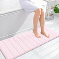OLANLY Memory Foam Long Bathroom Rugs Runner 47x17, Super Soft Absorbent Bath Mat, Quick Dry, Machine Washable Shower Floor Rugs, Bathmat Carpet, Bathroom Home Decor Accessories, Pink