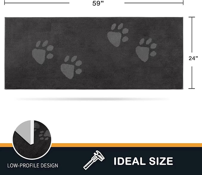 PURRUGS Dirt Trapping Door Mat 24" x 59", Non-Skid/Slip Machine Washable Microfiber Entrance Rug, Shoes Scraper, Dog Doormat, Super Absorbent Floor Mat for Muddy Wet Shoes and Paws, Charcoal