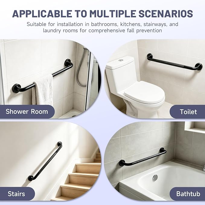 36 Inch Shower Grab Bar, XIANTHUS Black Anti Slip Safety Bars, 304 Stainless Steel Bathroom Handrail, Handicap Grab Bars for Wall, Shower Grip Handle for Seniors Elderly Injury Assist Bath (1.25" Dia)