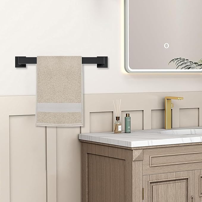 JOPOFI 10 Piece Bathroom Towel Bar Set - Thicken Stainless Steel Bath Towel Holder, 15.7 Inch Towel Racks for Bathroom Wall Mounted, Bathroom Hardware Accessories Set - Matte Black
