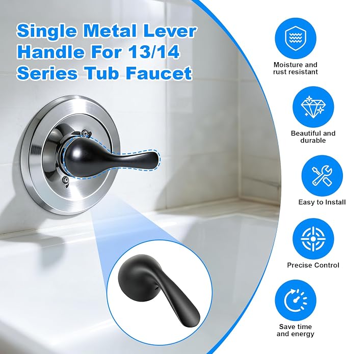 RP48717 Shower Handle Replacement, Compatible with Delta 13/14 Series Tub Shower Faucet, Single Handle Tub and Shower Faucet Handle (Matte Black)