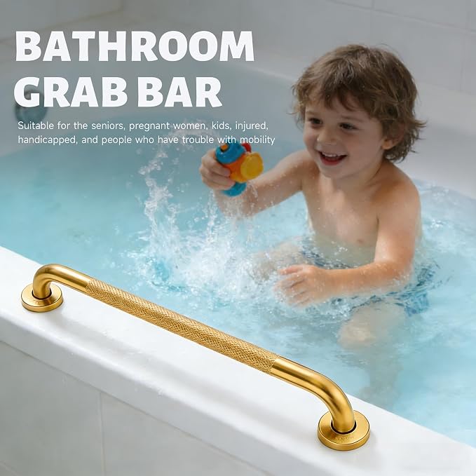 32 Inch Shower Grab Bar 1.25" Dia, 2 Pack Gold Anti Slip Bathroom Grab Bar, 304 Stainless Steel Knurled Handicap Grab Bars, Safety Support Handrail,Bath Shower Handle for Elderly Injury Senior